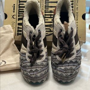 Diadora Multi-Pattern Titan Western Cream Brown Teal Sneakers Size 8,5 made in I